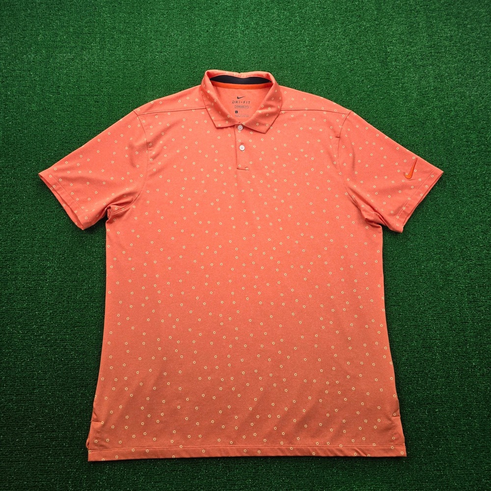 Nike Polo Shirt Mens Large Orange Floral Vapor Print Golf Dri‎ Fit CI9784-847